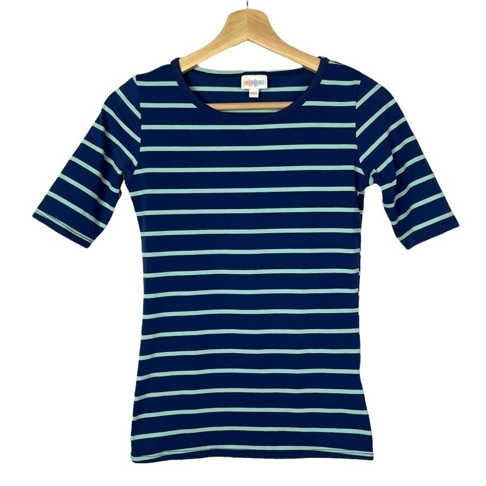 Lularoe Blue Stripe Round Neck Gigi Short‎ Sleeve T-Shirt XXS